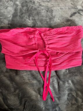 SHEIN Bright Pink bow Ruched Strapless Tube Top